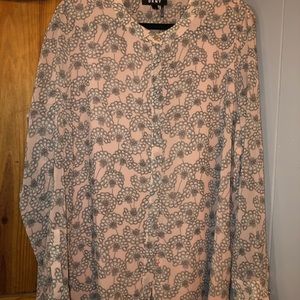 Rose pink with gray flower pattern. Long sleeve blouse